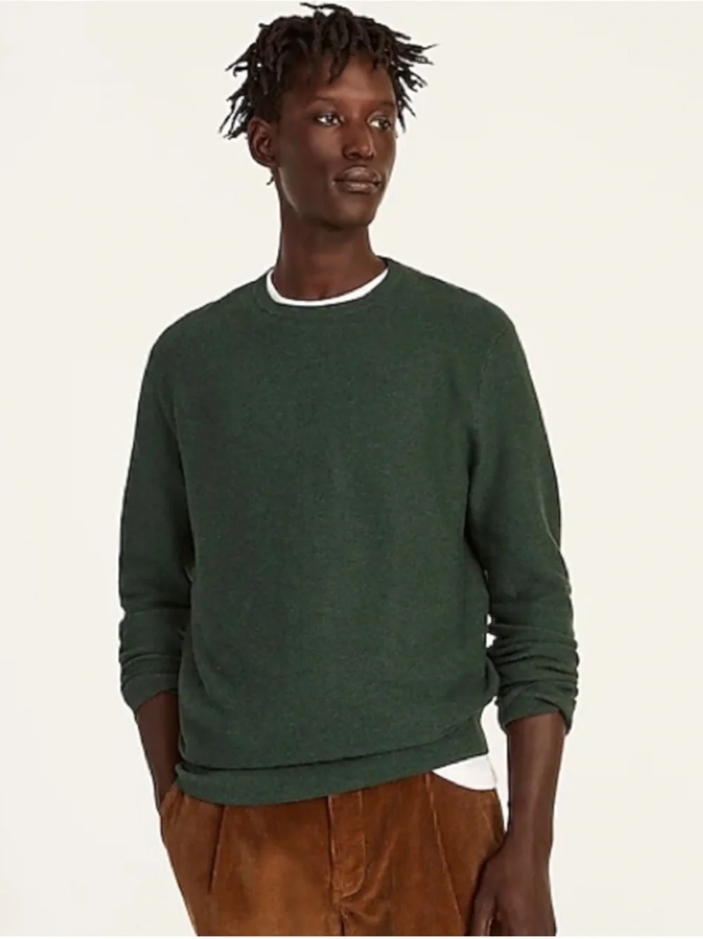J. Crew 100% Cotton Crewneck Sweater Garter Stitch Military Green H6060 Large
